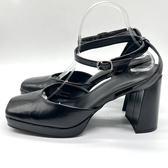 Faryl By Farylrobin Womens Size 11 Black‎ Vegan Leather Block Heels Pumps Shoes - Picture 8 of 15